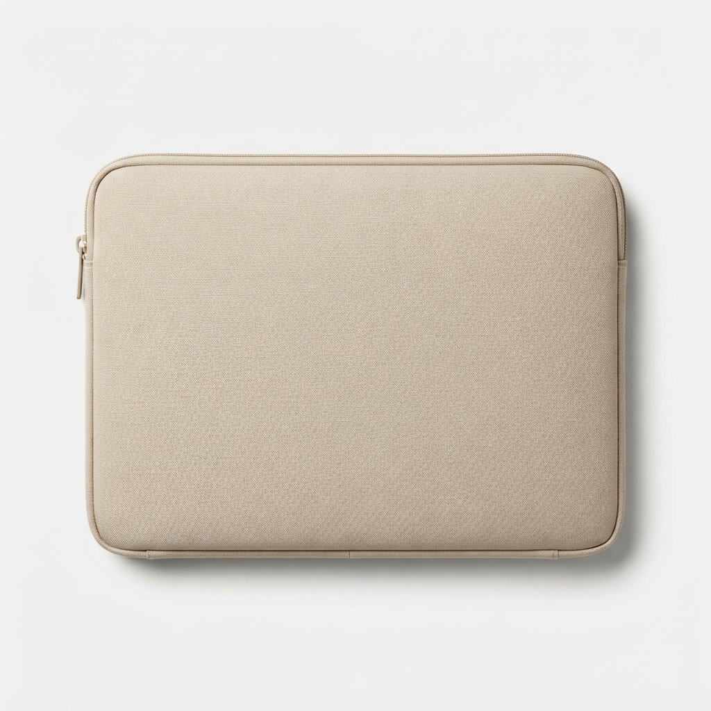 Beige padded tablet sleeve on seamless background