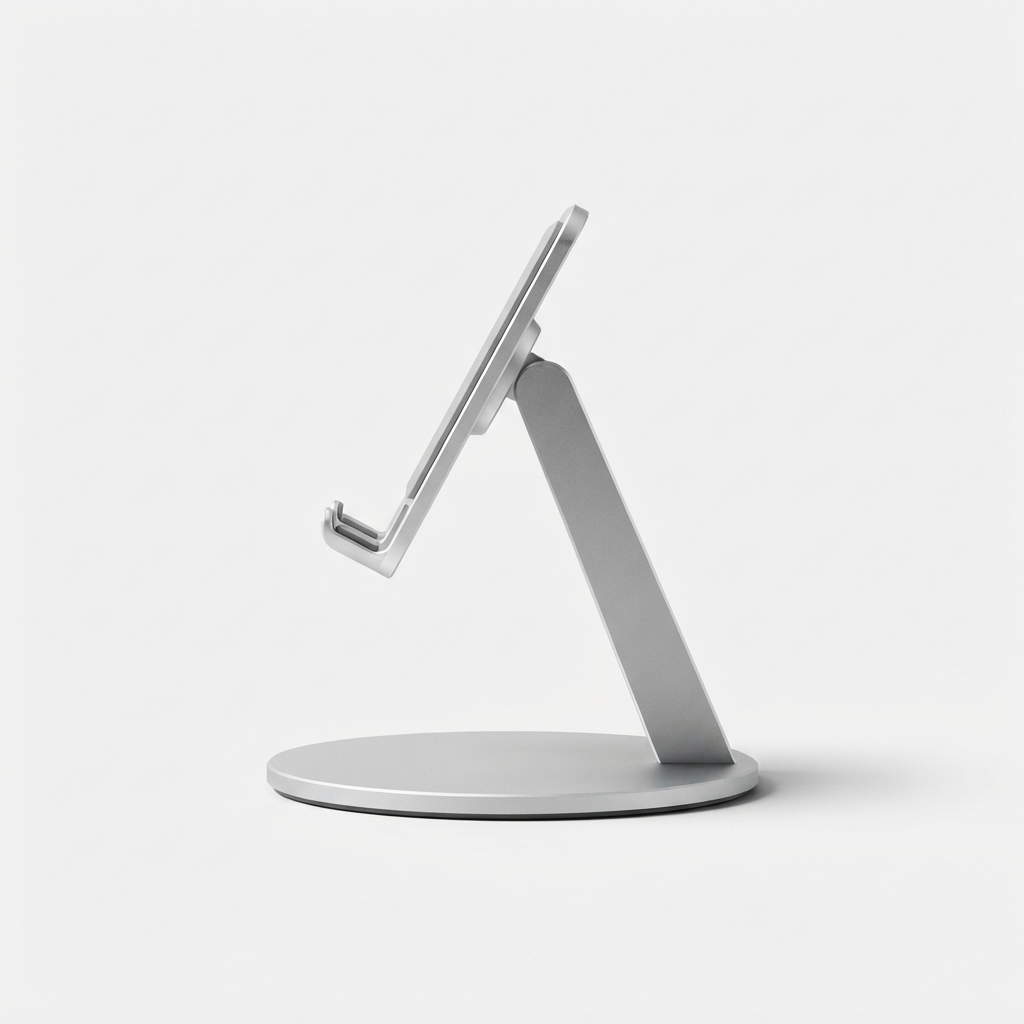 Aluminum adjustable tablet stand on seamless background