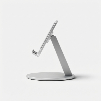 Aluminum adjustable tablet stand on seamless background