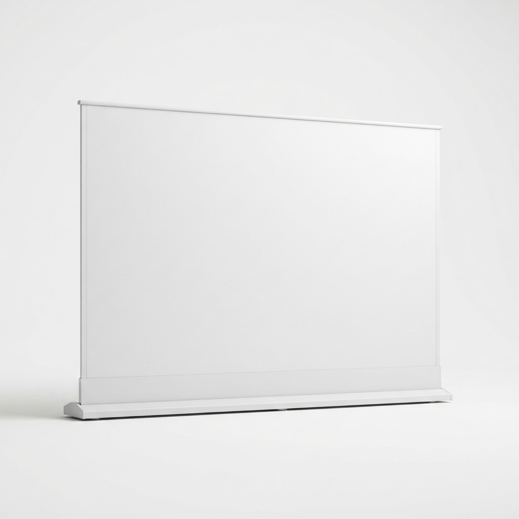 White 100 inch projection screen on seamless background