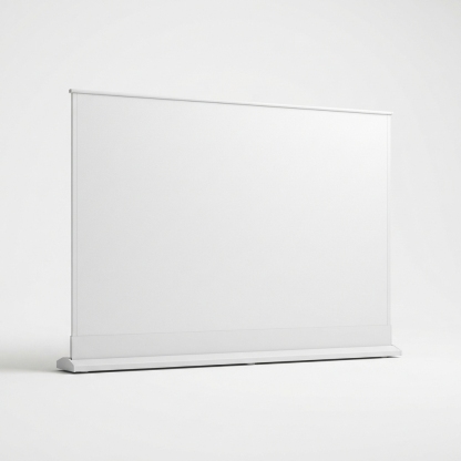 White 100 inch projection screen on seamless background