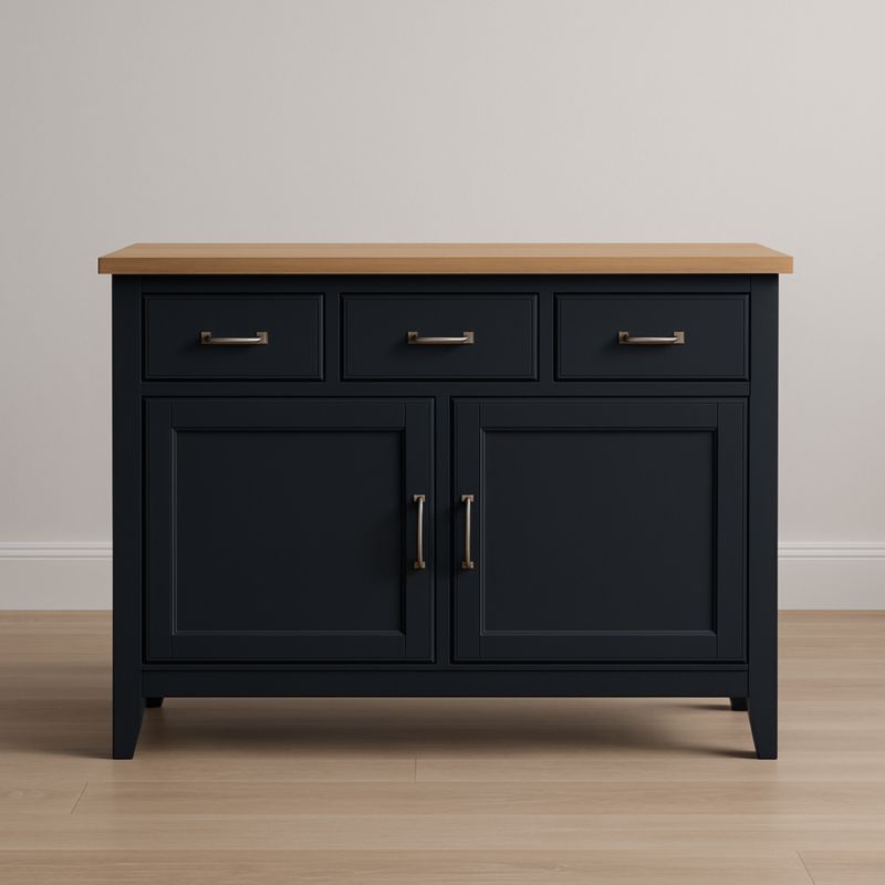 Buffet en bois MDF noir et chêne avec 3 tiroirs et 2 portes