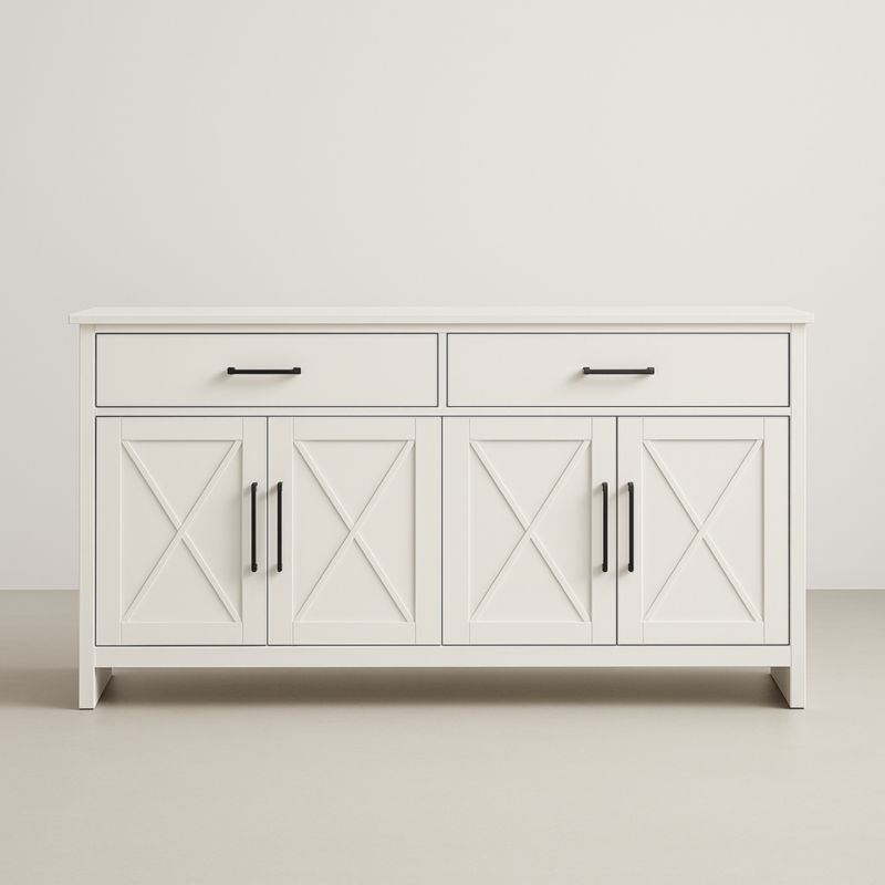Buffet en Bois MDF Blanc avec 4 Portes et 2 Tiroirs 160x45x80 cm