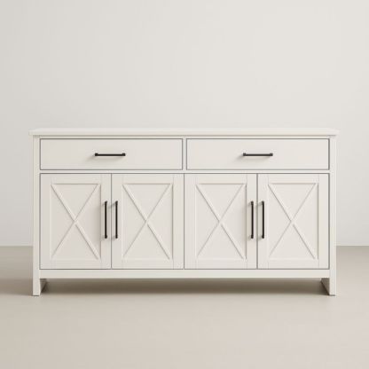 Buffet en Bois MDF Blanc avec 4 Portes et 2 Tiroirs 160x45x80 cm
