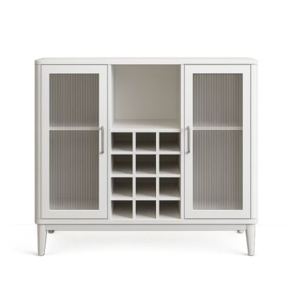 Meuble à vin en bois de 97 × 40 × 86 cm avec porte en verre ondulé