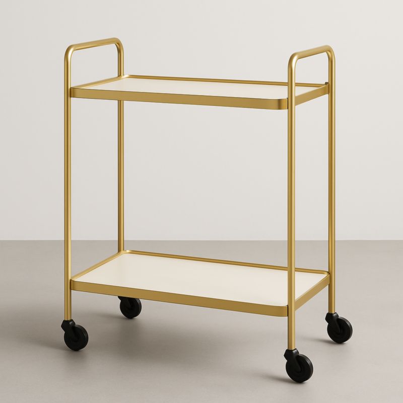 Chariot de Service Métallique Doré avec Étagères Crème