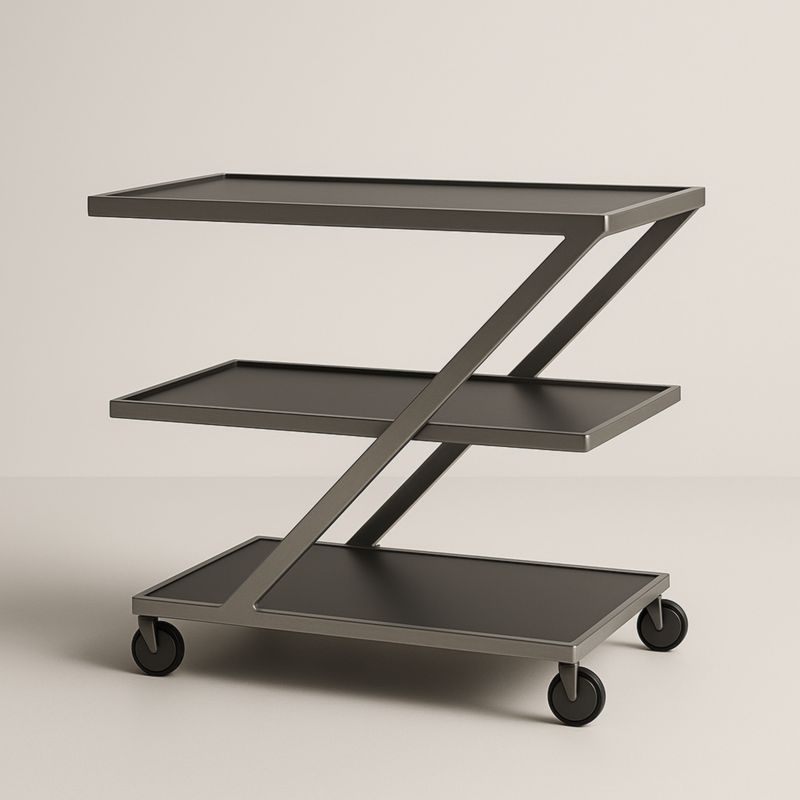 Chariot de service acier noir trois étagères 75x40x85 cm