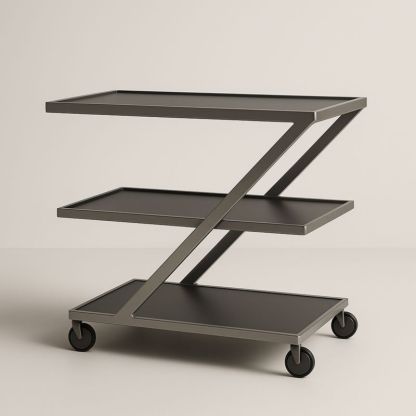 Chariot de service acier noir trois étagères 75x40x85 cm