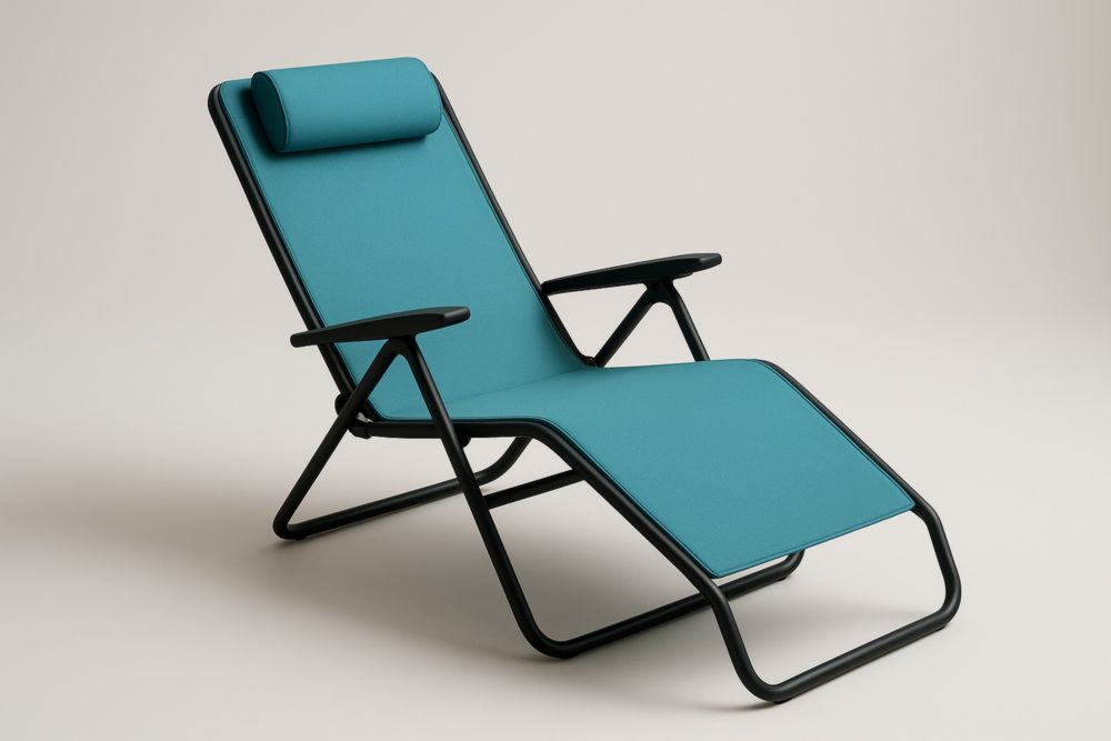 Sedia a sdraio pieghevole in alluminio con tessuto in poliestere turchese e poggiatesta-Lumiresto