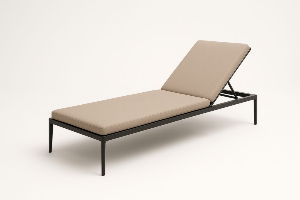 Lettino prendisole in alluminio con cuscini in tessuto acrilico beige-Lumiresto