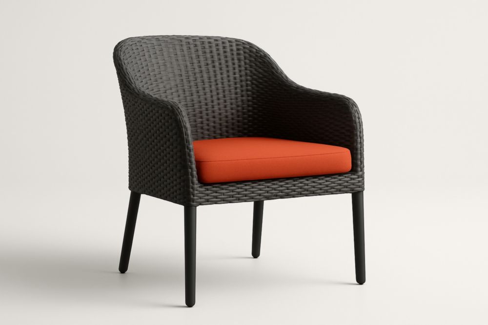 Poltrona club da esterno in rattan con cuscino arancione-Lumiresto