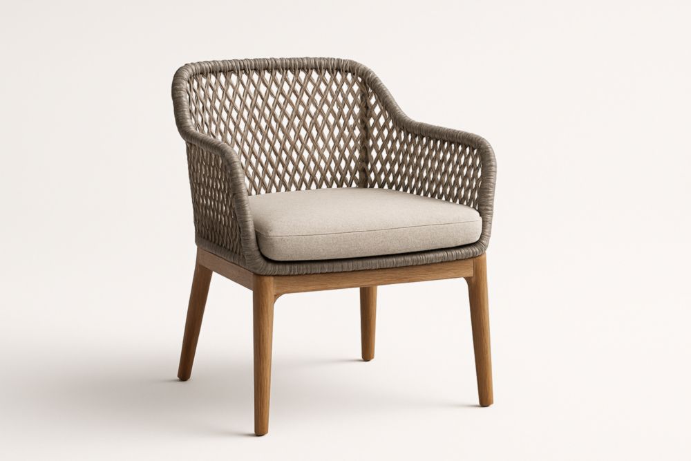 Poltrona club da esterno in rattan con cuscino in poliestere e struttura in legno di teak-Lumiresto