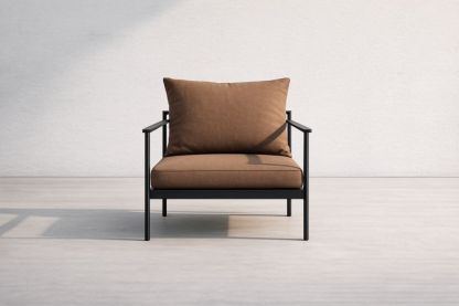 Poltrona club da esterno in acciaio nero con cuscino marrone-Lumiresto