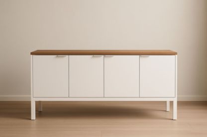 Buffet en Bois MDF Blanc et Boisé 4 Portes 160x40x85 cm