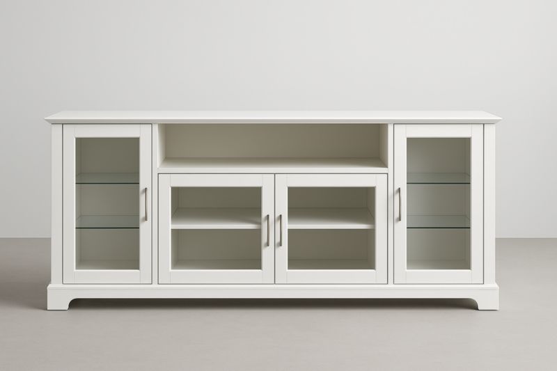 Buffet Blanc en Bois avec Portes en Verre 180x45x90cm