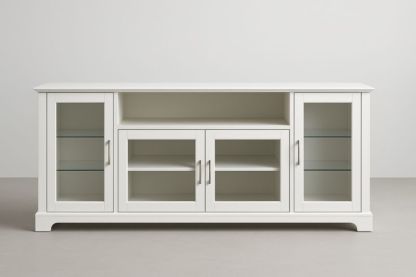 Buffet Blanc en Bois avec Portes en Verre 180x45x90cm
