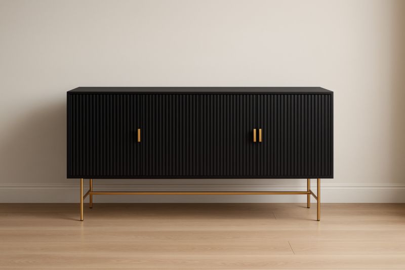 Buffet en bois noir avec pieds en métal doré