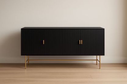 Buffet en bois noir avec pieds en métal doré