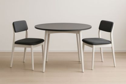 Table ronde avec chaises en bois et tissu, Noir et Blanc
