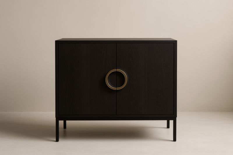 Buffet en bois noir avec poignées dorées 100x80x40 cm