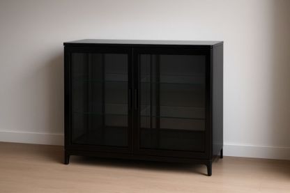 Buffet en métal et verre noir 120x80x40 cm