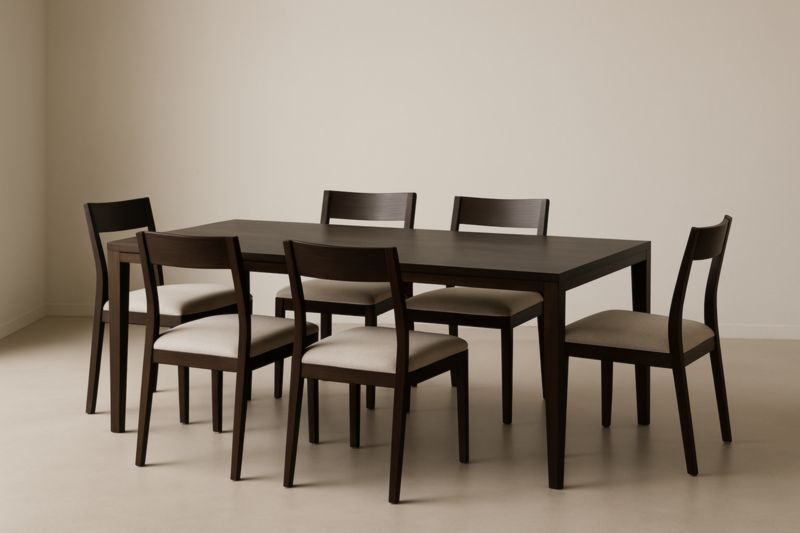 Ensemble table salle à manger bois foncé avec 6 chaises tissu beige