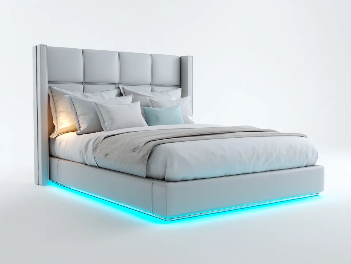 Letto matrimoniale-pelle sintetica-212x168x118 cm-grigio chiaro-design moderno-Homigohaus