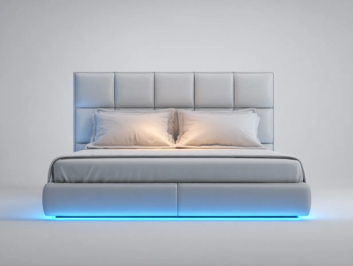 Letto matrimoniale-pelle sintetica-214x172x120 cm-grigio chiaro-design moderno-Homigohaus