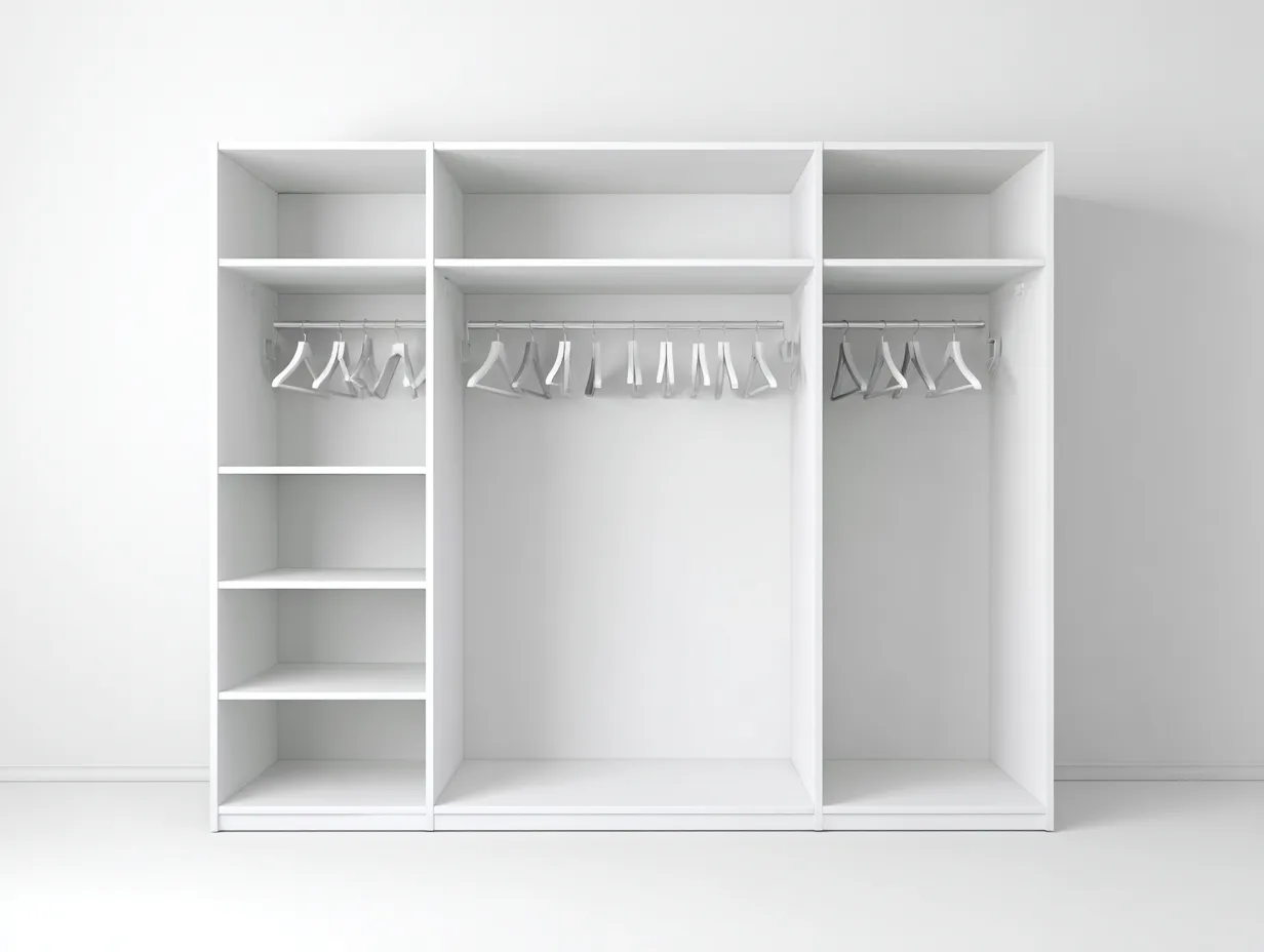 Armadio aperto-legno-metallo-240x60x210 cm-bianco-design moderno-Homigohaus