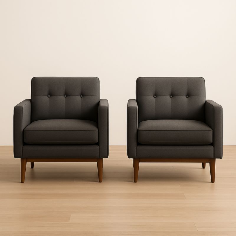 Fauteuils en Tissu Gris avec Pieds en Bois, Lot de Deux