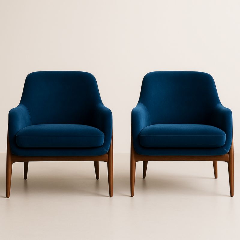 Lot de 2 fauteuils en velours bleu avec structure en bois
