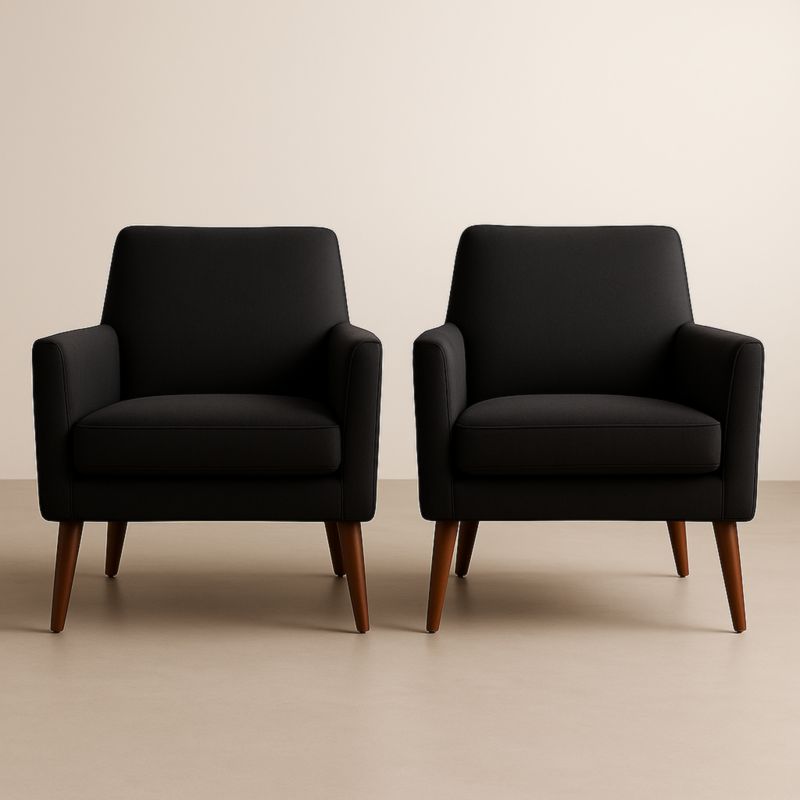 Lot de deux fauteuils en tissu avec pieds en bois