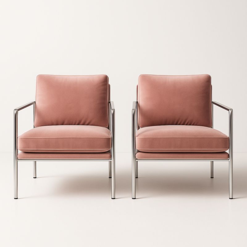 Ensemble de 2 fauteuils en velours avec structure en métal rose