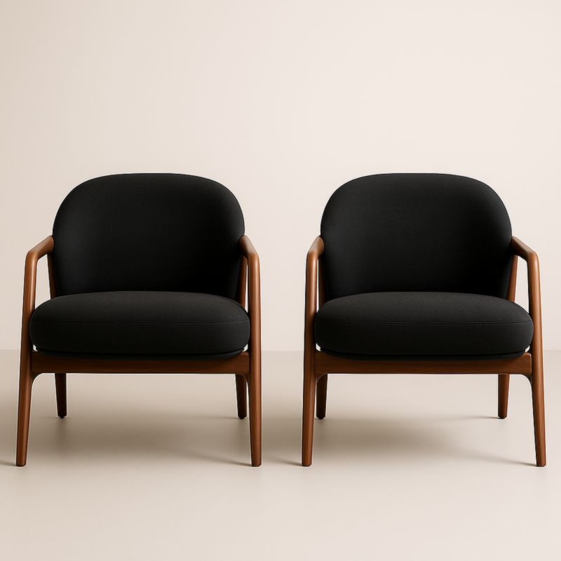 Set de 2 fauteuils en tissu polyester Noir structure en bois