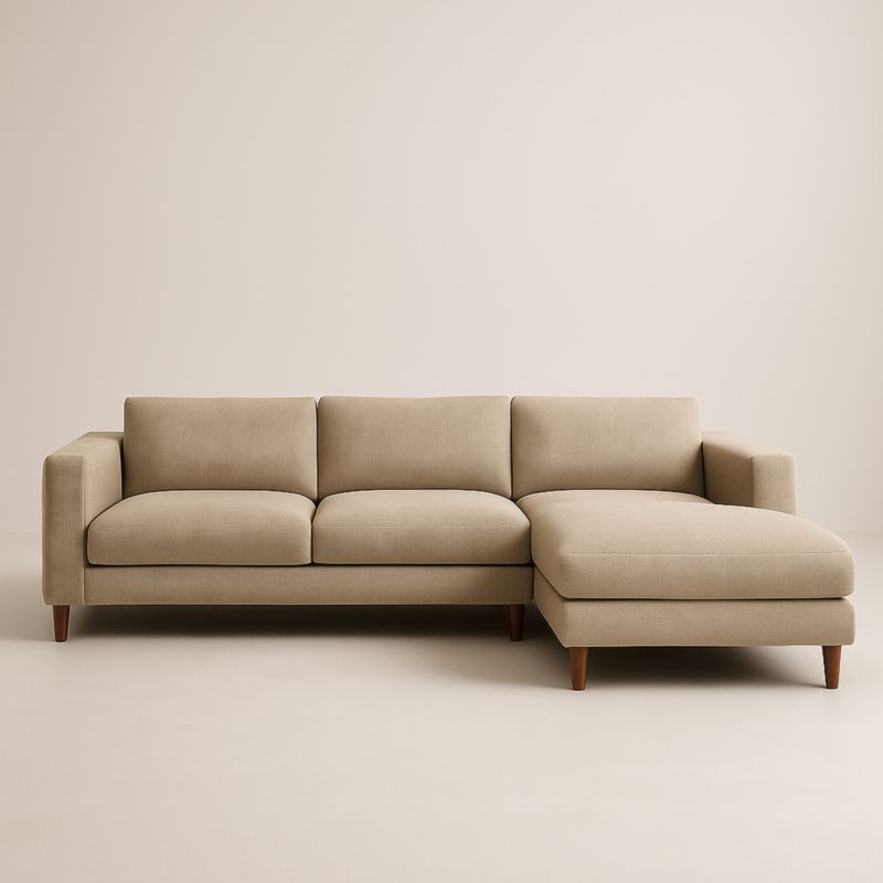 Canapé d'angle en tissu beige avec structure en bois 300cm