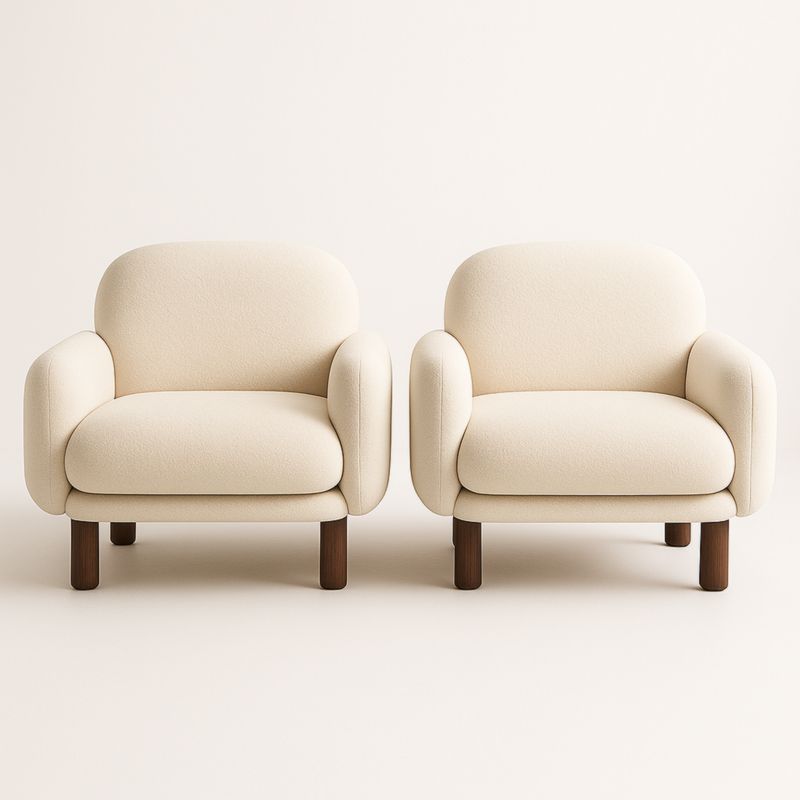 Paire de fauteuils en tissu polyester ivoire pieds en bois