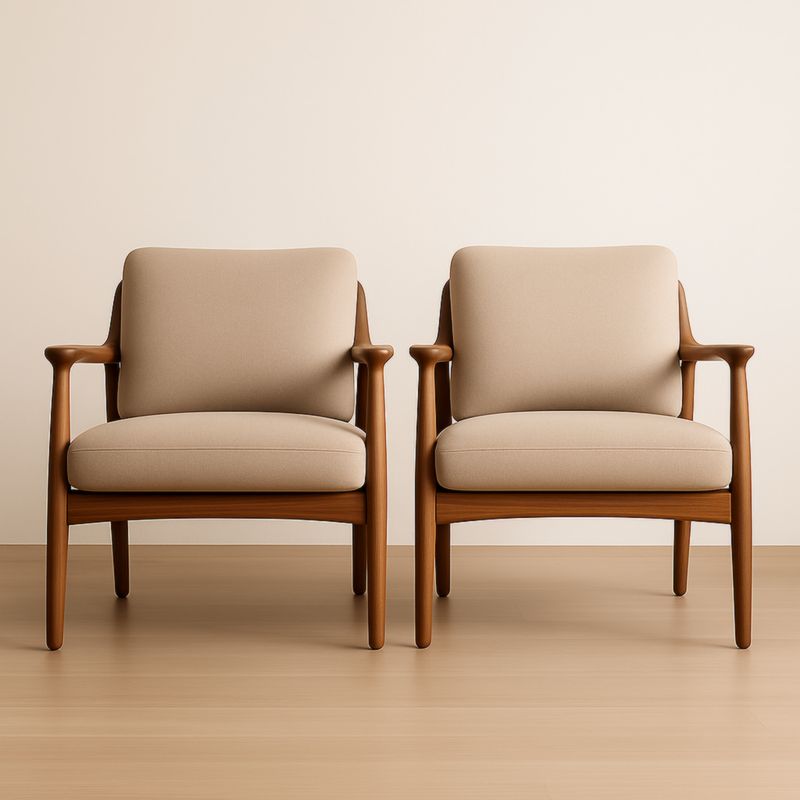 Lot de 2 fauteuils en bois et tissu beige