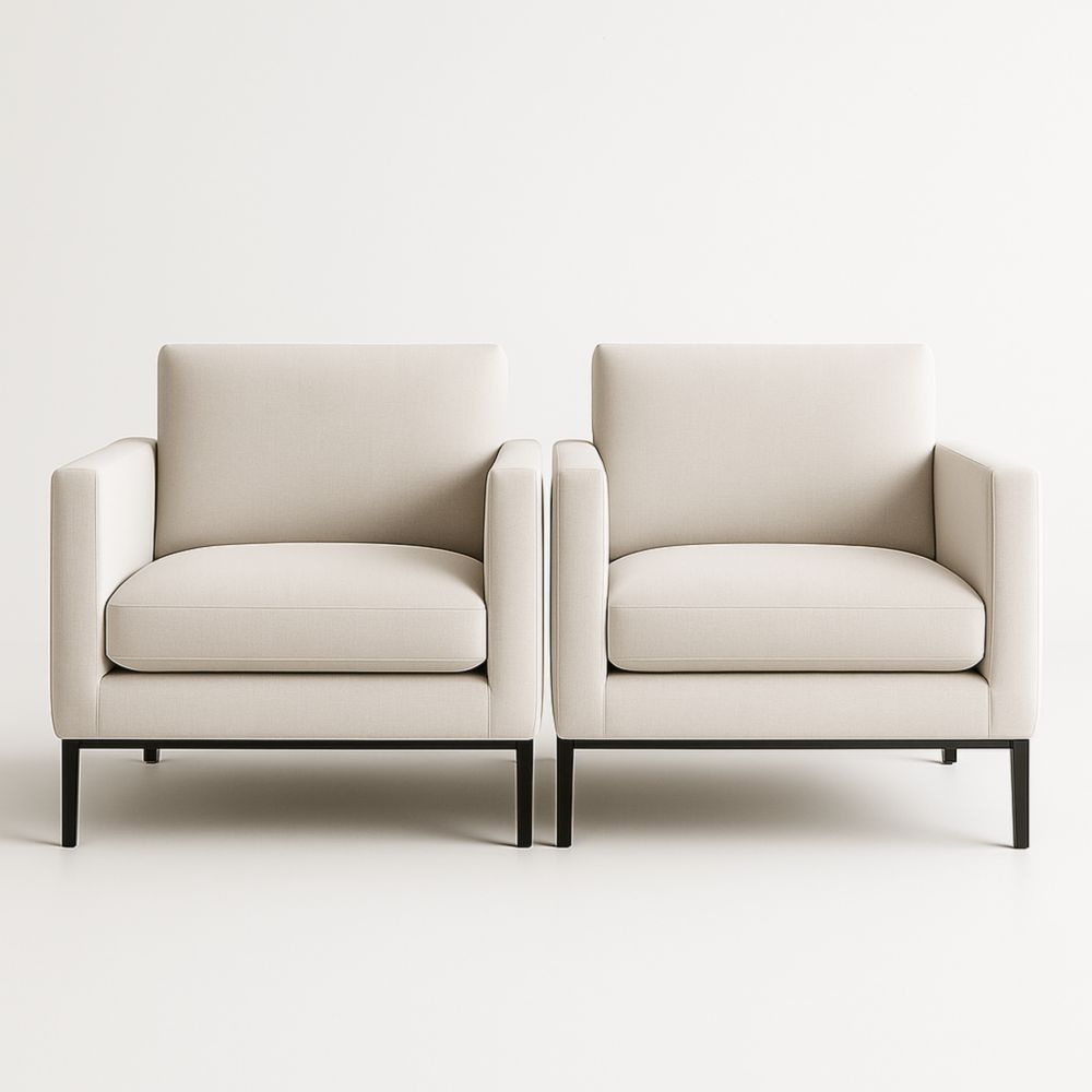 Fauteuils en Tissu Beige avec Cadre en Métal