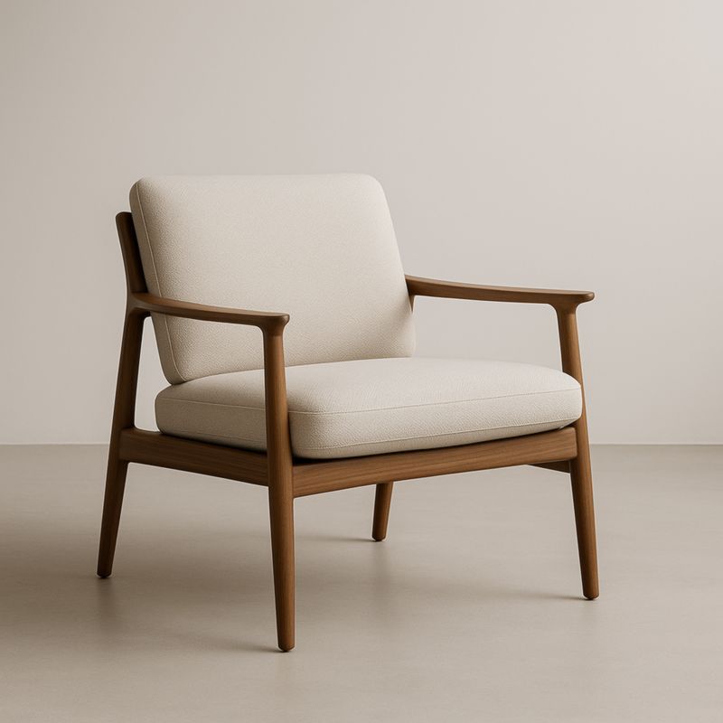 Fauteuil en bois chêne et tissu beige