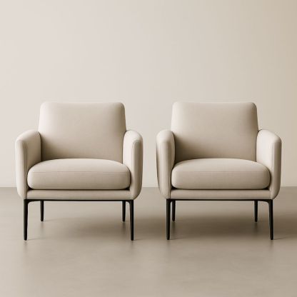 Fauteuils en Tissu Beige avec Pieds Métalliques Noirs