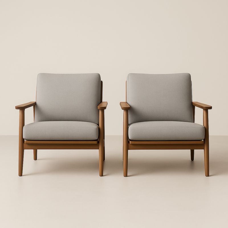 Ensemble de 2 fauteuils en bois et tissu gris