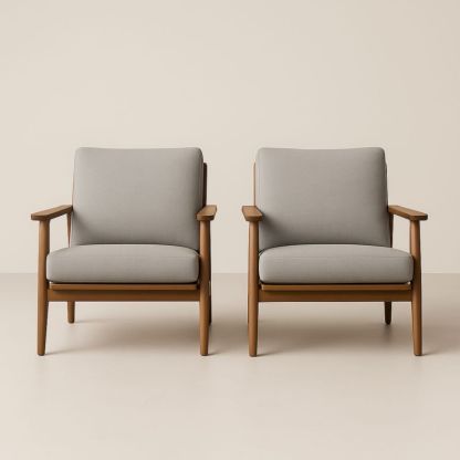 Ensemble de 2 fauteuils en bois et tissu gris