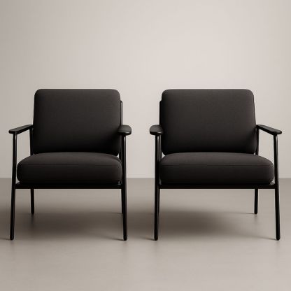 Ensemble de 2 fauteuils en tissu avec structure métallique noire