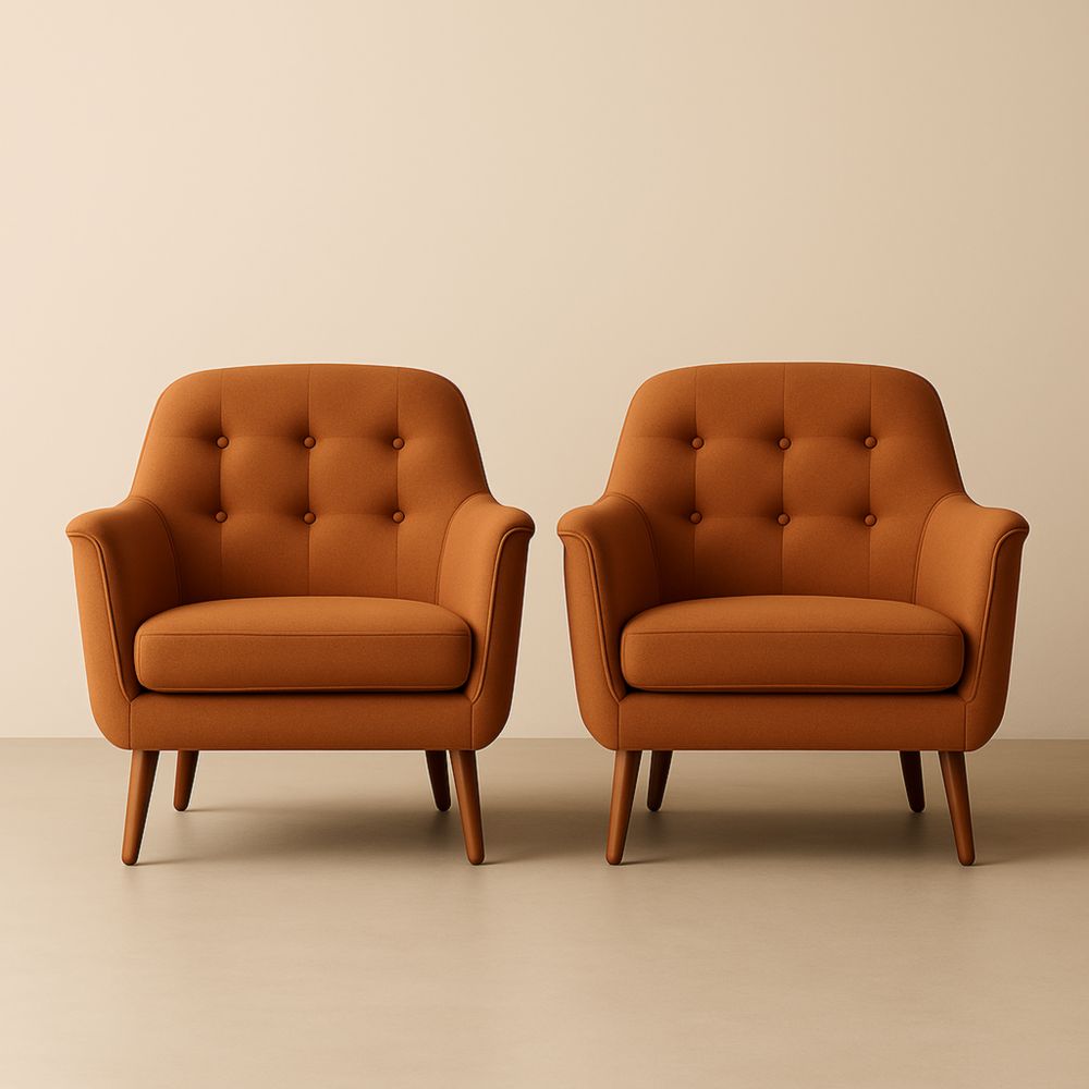 Ensemble de 2 fauteuils en tissu avec pieds en bois