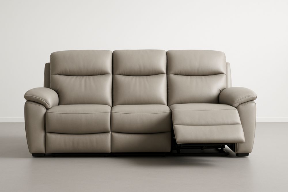 Canapé 3 Places Réclinable en Cuir Gris