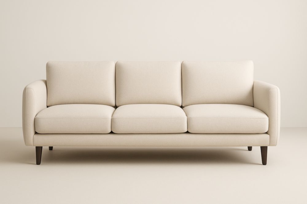 Canapé 3 places tissu polyester cadre bois longueur 200 cm