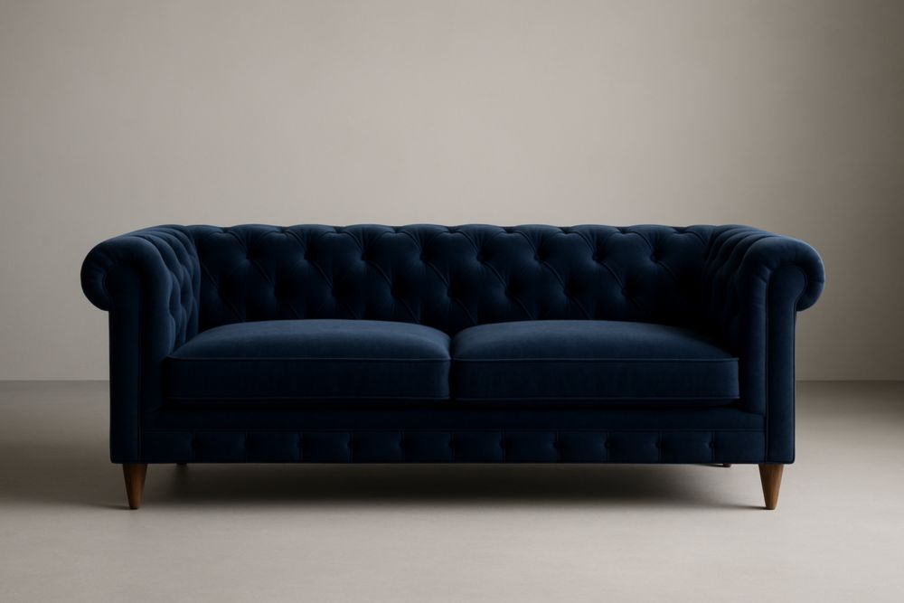 Canapé Chesterfield en Velours Bleu Nuit 2 Places