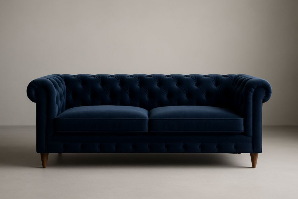 Canapé Chesterfield en Velours Bleu Nuit 2 Places