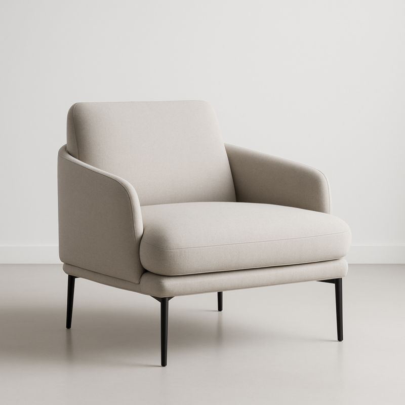 Fauteuil en tissu beige avec pieds en métal