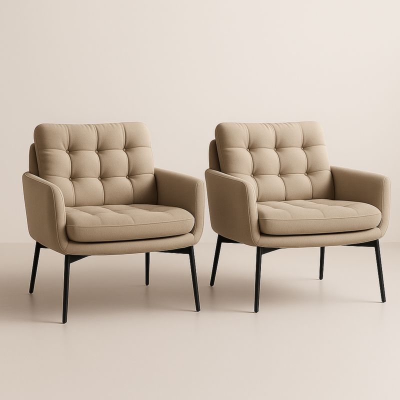 Lot de 2 Fauteuils en Tissu Beige avec Cadre Métal